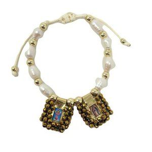 Divino Nino Jesus - Virgen de Guadalupe Water Pearl Scapular Gold